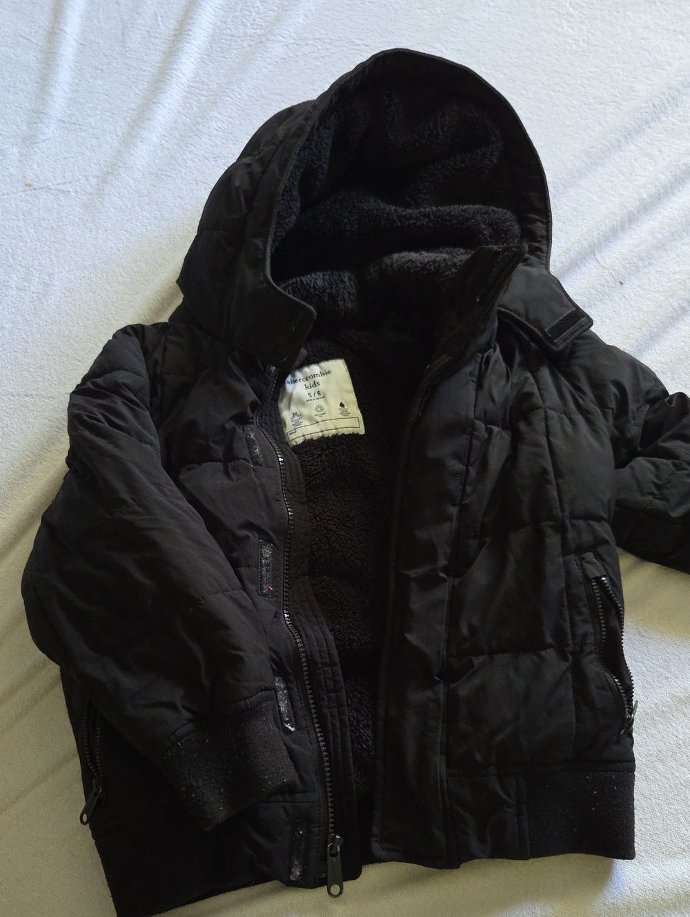 abercrombie kids Black Hooded Puffer Jacket